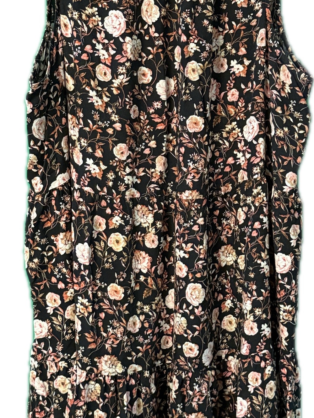 Black Floral Midi Dress with Blush and Cream Blooms